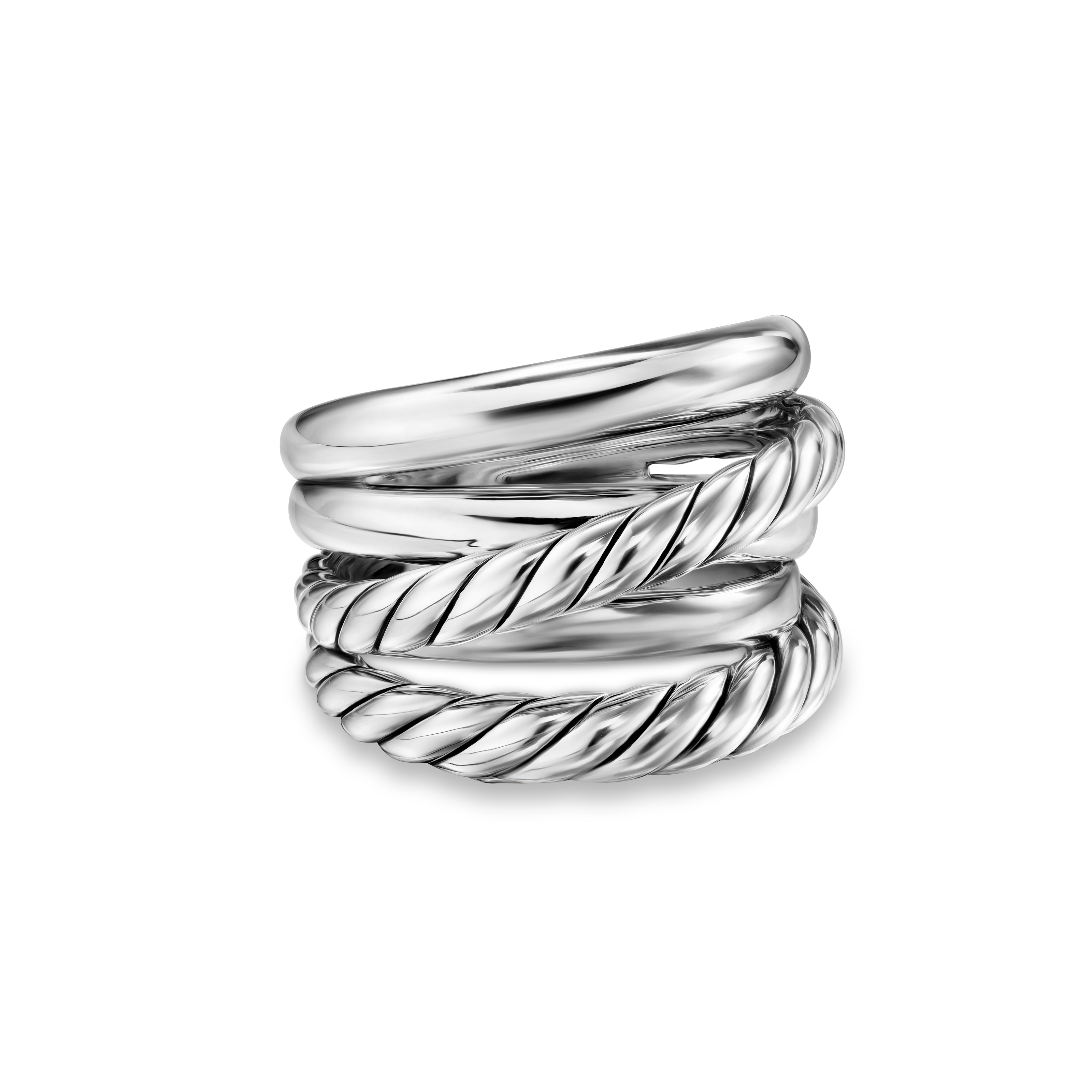 Crossover Five Row Ring in Sterling Silver, 17.5mm