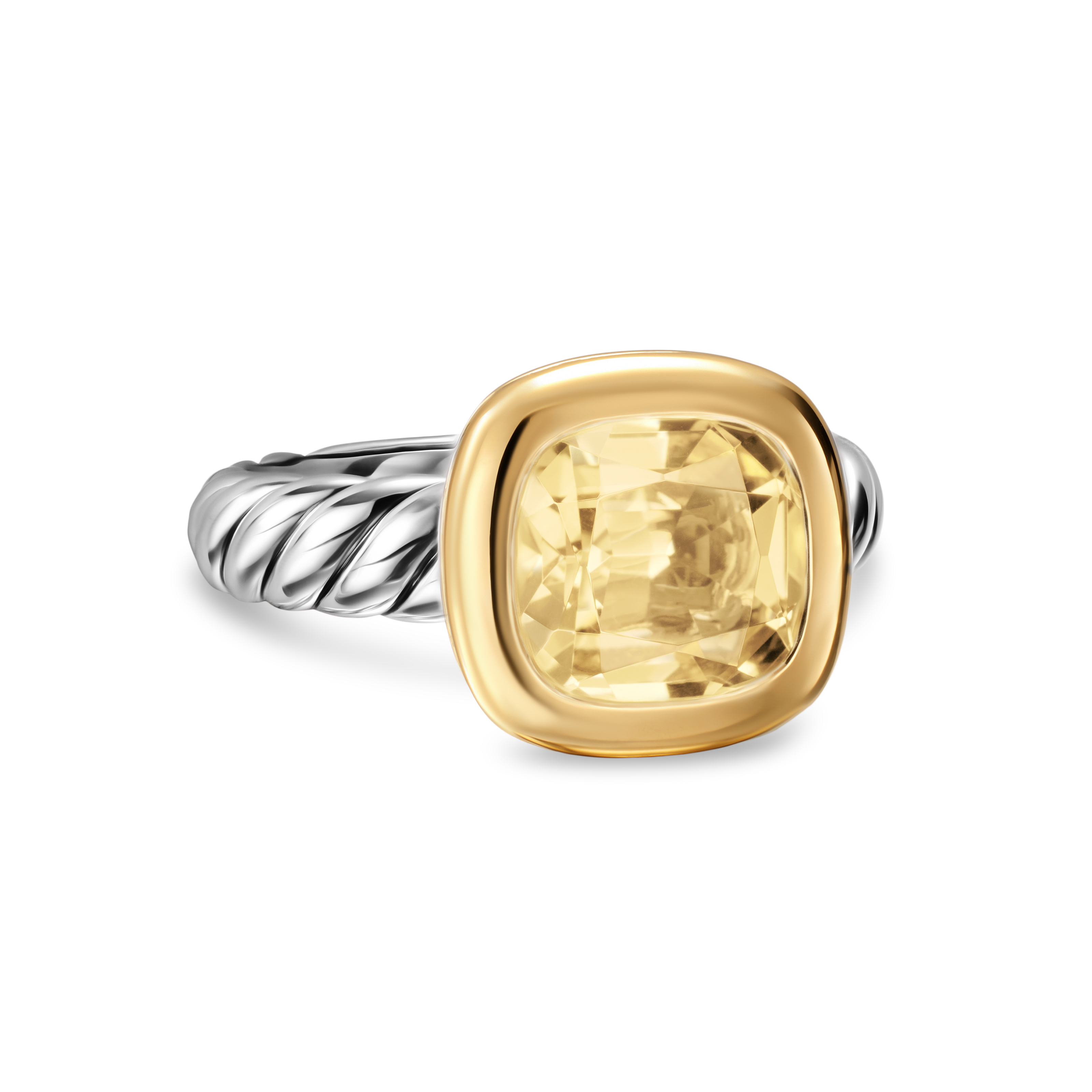 DY Mercer® Color Stone Ring in Sterling Silver with 18K Yellow Gold and Champagne Citrine, 10mm