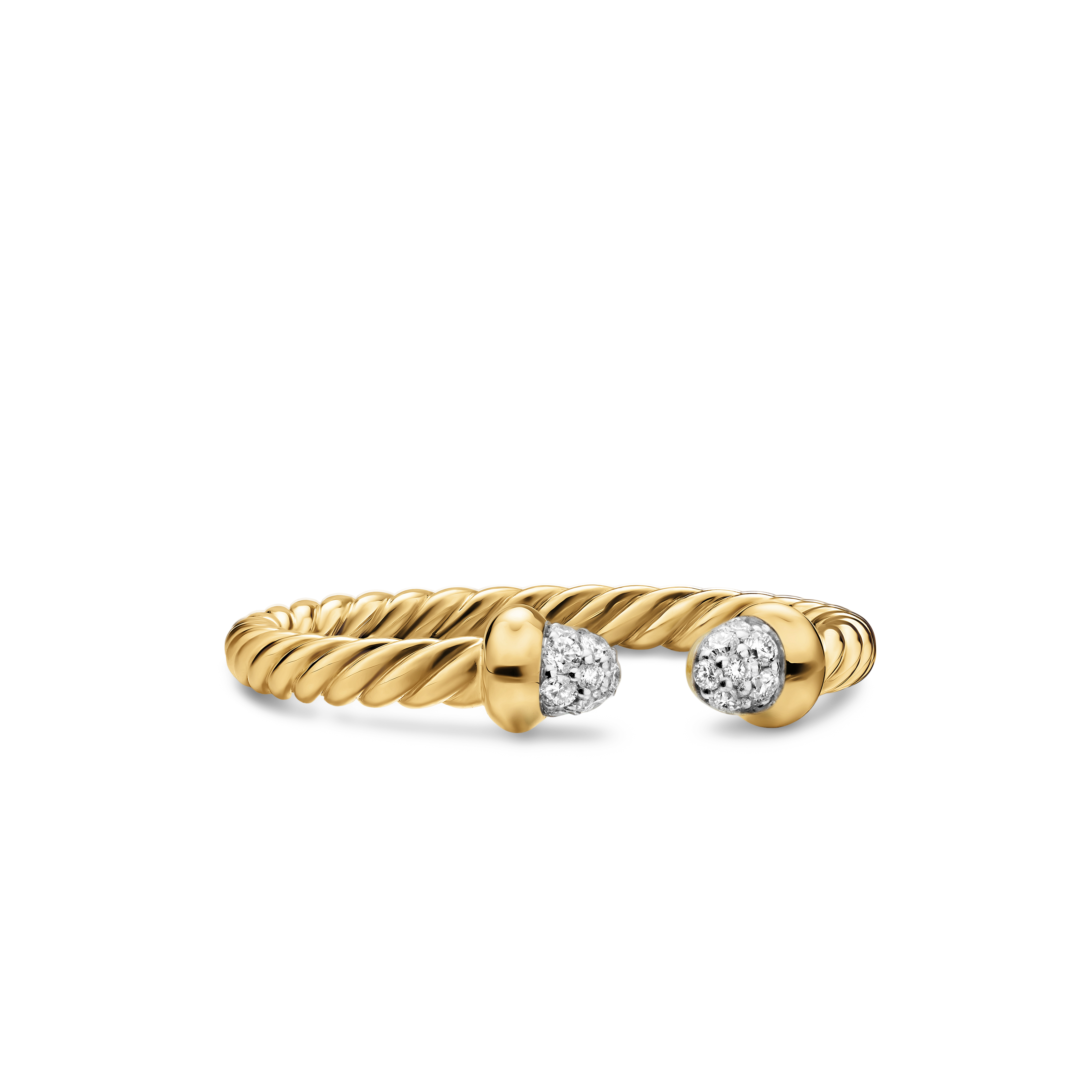 Micro Cablespira® Flex Open Ring in 18K Yellow Gold with Pavé Diamond Domes, 2.5mm