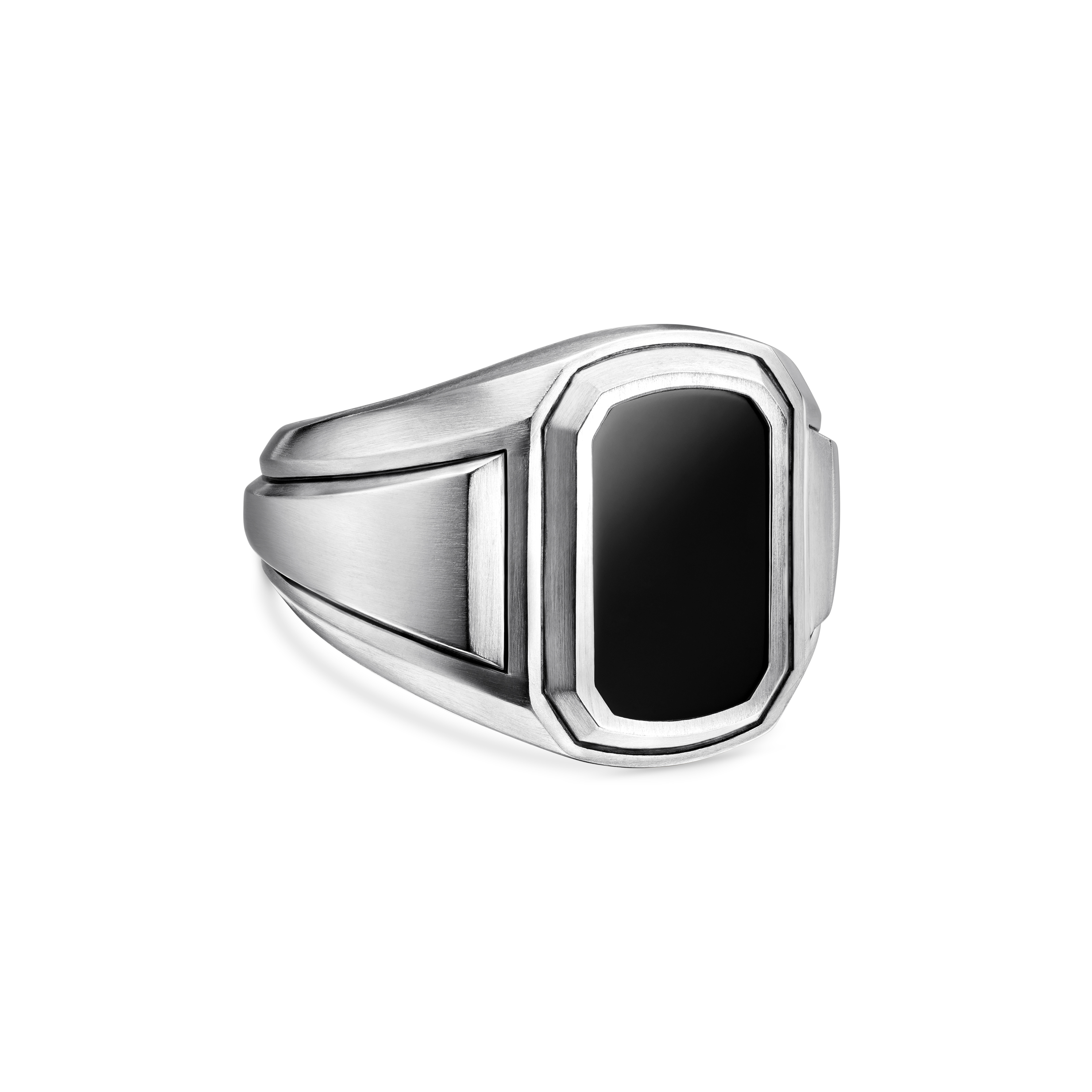 Deco Signet Ring in Sterling Silver with Black Onyx
