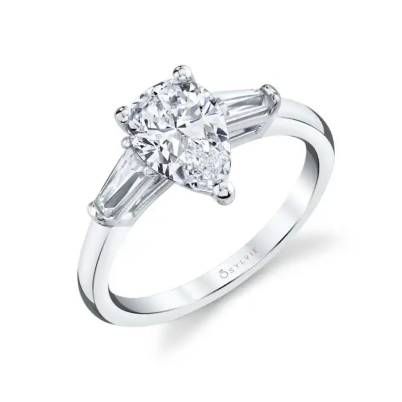 Pear Shaped Three Stone Engagement Ring With Baguette Diamonds - Nicolette