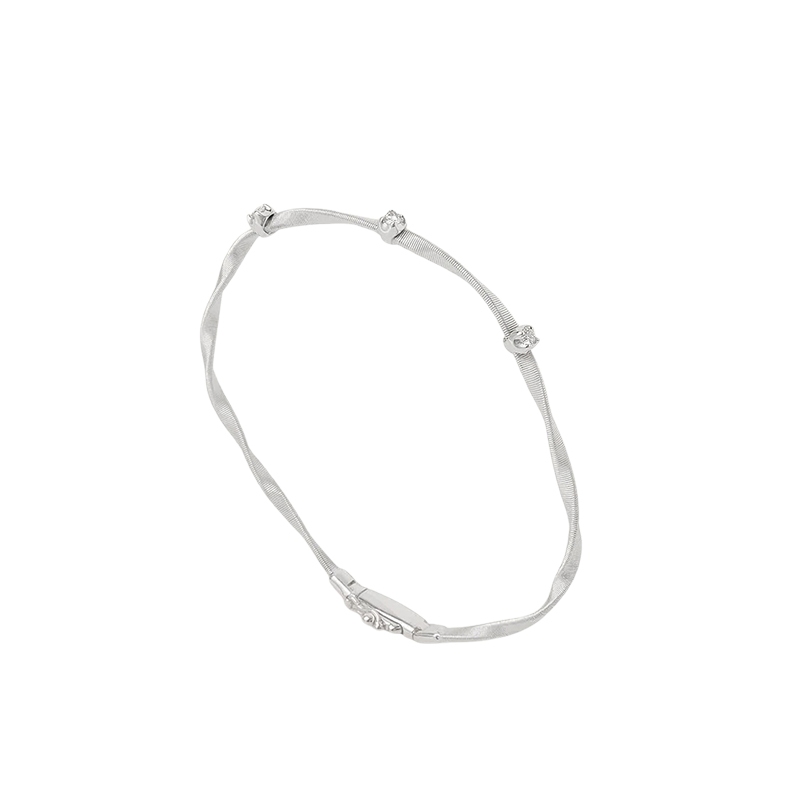 18K White Gold Twisted Coil Bracelet With Diamonds